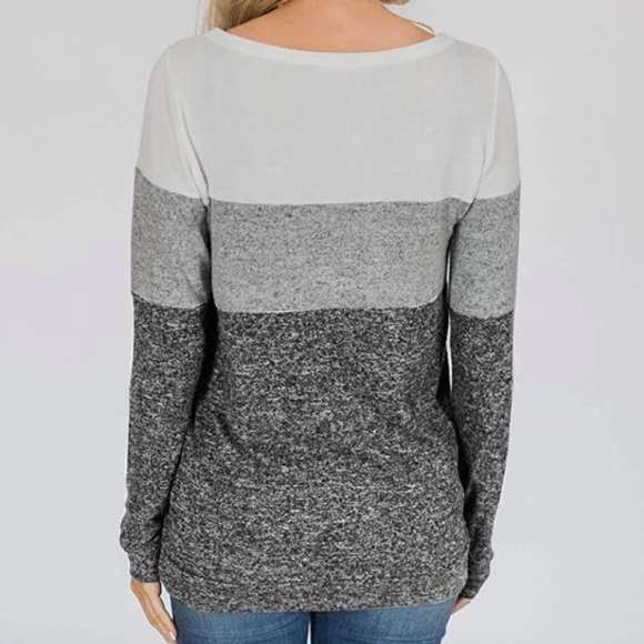 Colorblock black and white heathered crew neck lightweight sweatshirt - Picture 2 of 6